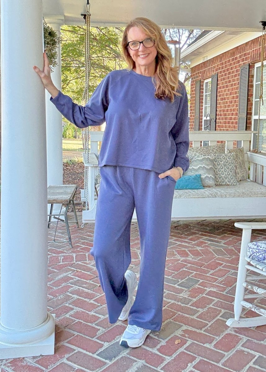 Lennon Scuba Crewneck & Pants Lounge Set - Blue Indigo - lounge set - Jimberly's Boutique - Olive Branch - Mississippi