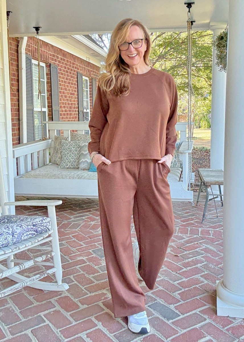 Lennon Scuba Crewneck & Pants Lounge Set - Brown - lounge set - Jimberly's Boutique - Olive Branch - Mississippi