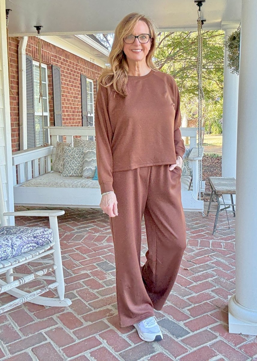 Lennon Scuba Crewneck & Pants Lounge Set - Brown - lounge set - Jimberly's Boutique - Olive Branch - Mississippi