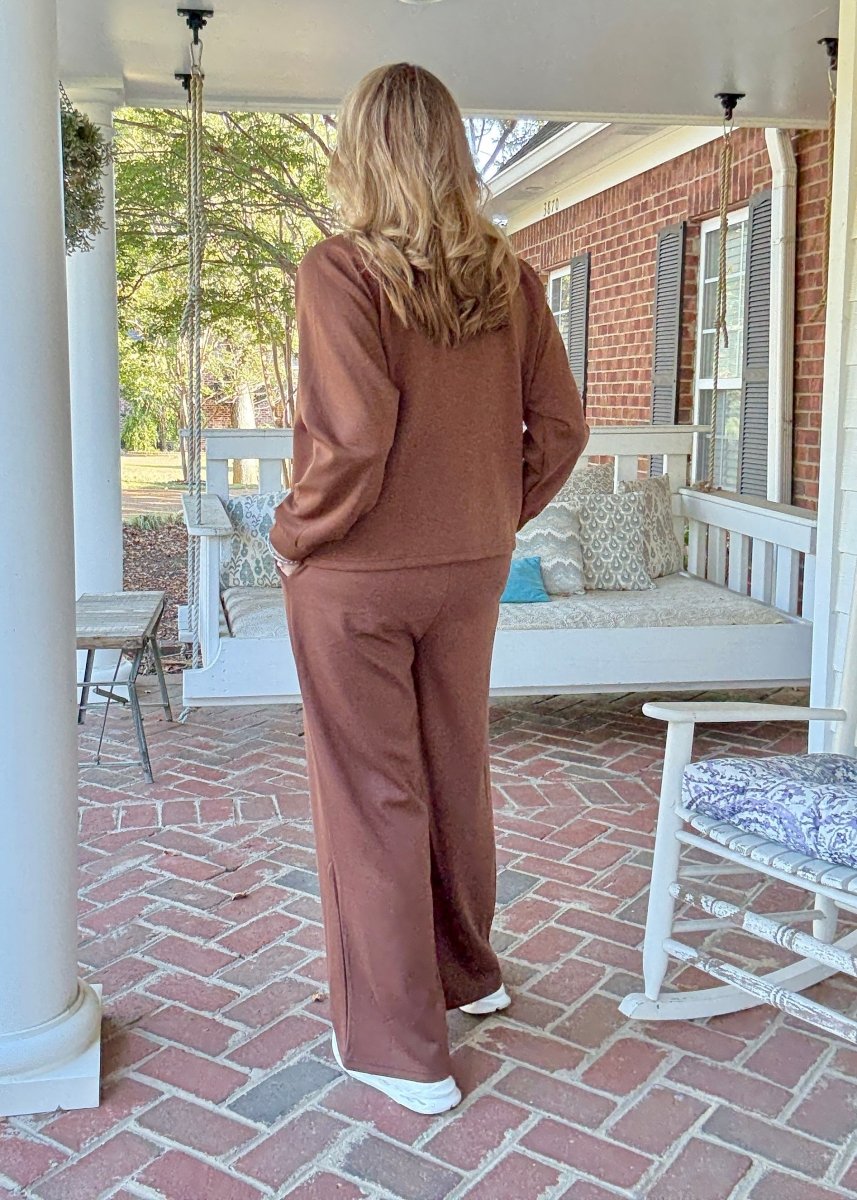 Lennon Scuba Crewneck & Pants Lounge Set - Brown - lounge set - Jimberly's Boutique - Olive Branch - Mississippi