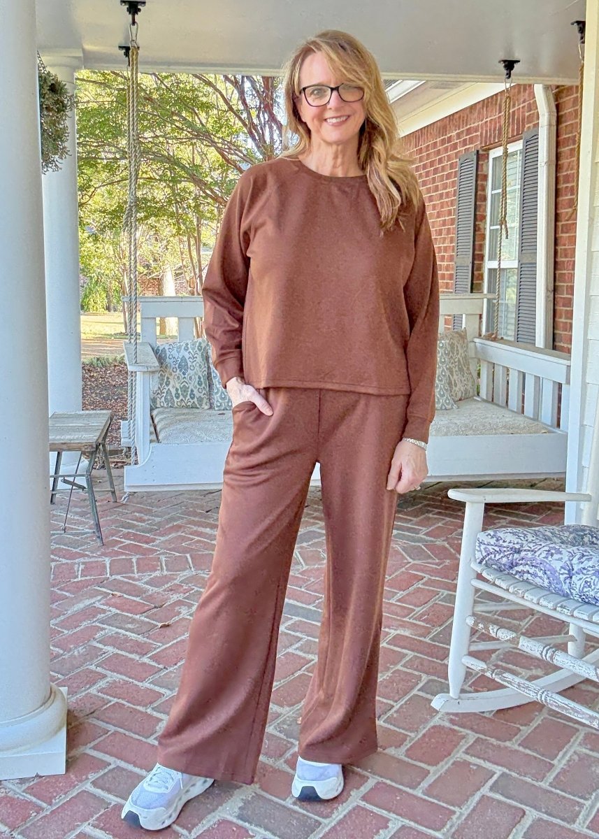 Lennon Scuba Crewneck & Pants Lounge Set - Brown - lounge set - Jimberly's Boutique - Olive Branch - Mississippi