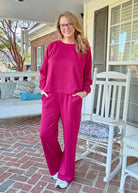 Lennon Scuba Crewneck & Pants Lounge Set - Cabernet - lounge set - Jimberly's Boutique - Olive Branch - Mississippi