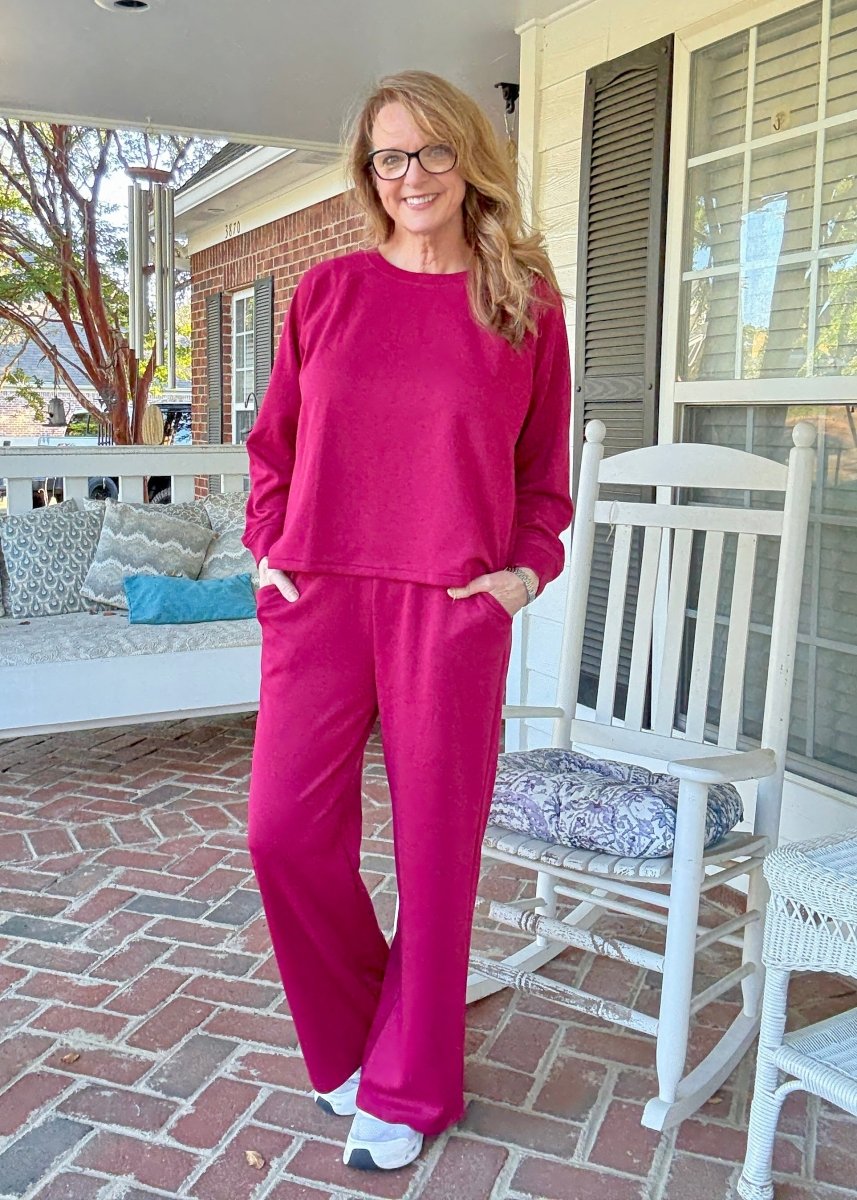 Lennon Scuba Crewneck & Pants Lounge Set - Cabernet - lounge set - Jimberly's Boutique - Olive Branch - Mississippi