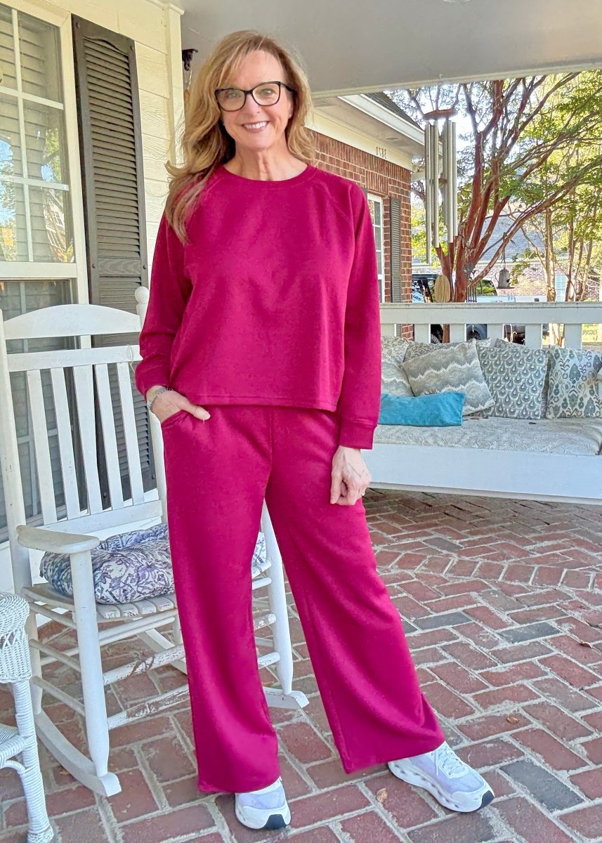 Lennon Scuba Crewneck & Pants Lounge Set - Cabernet - lounge set - Jimberly's Boutique - Olive Branch - Mississippi