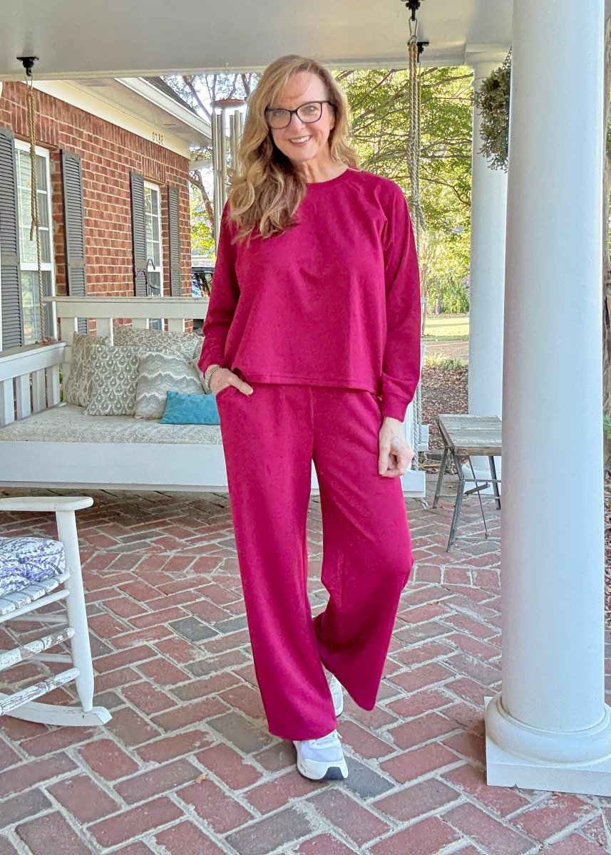 Lennon Scuba Crewneck & Pants Lounge Set - Cabernet - lounge set - Jimberly's Boutique - Olive Branch - Mississippi