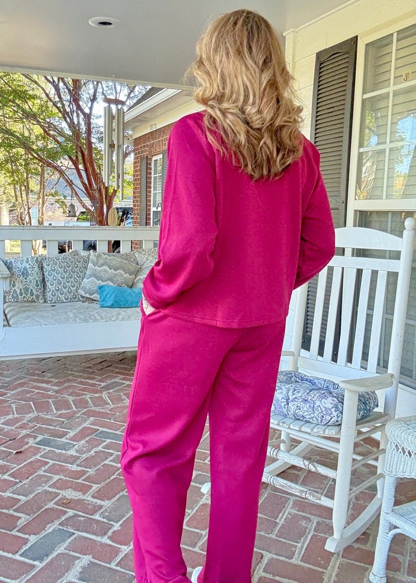 Lennon Scuba Crewneck & Pants Lounge Set - Cabernet - lounge set - Jimberly's Boutique - Olive Branch - Mississippi