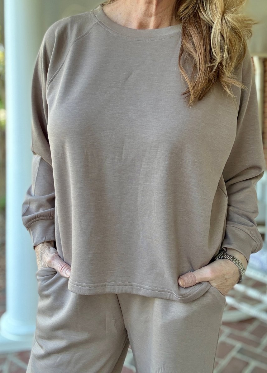 Lennon Scuba Crewneck & Pants Lounge Set - Cocoa - lounge set - Jimberly's Boutique - Olive Branch - Mississippi