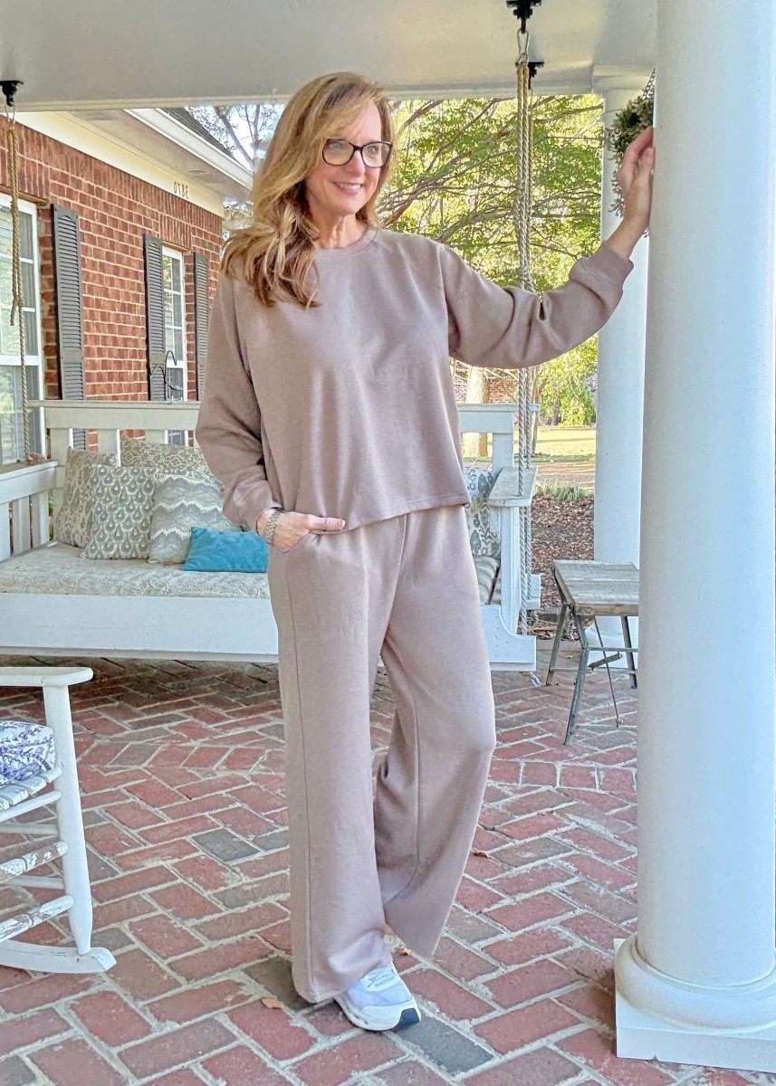 Lennon Scuba Crewneck & Pants Lounge Set - Cocoa - lounge set - Jimberly's Boutique - Olive Branch - Mississippi