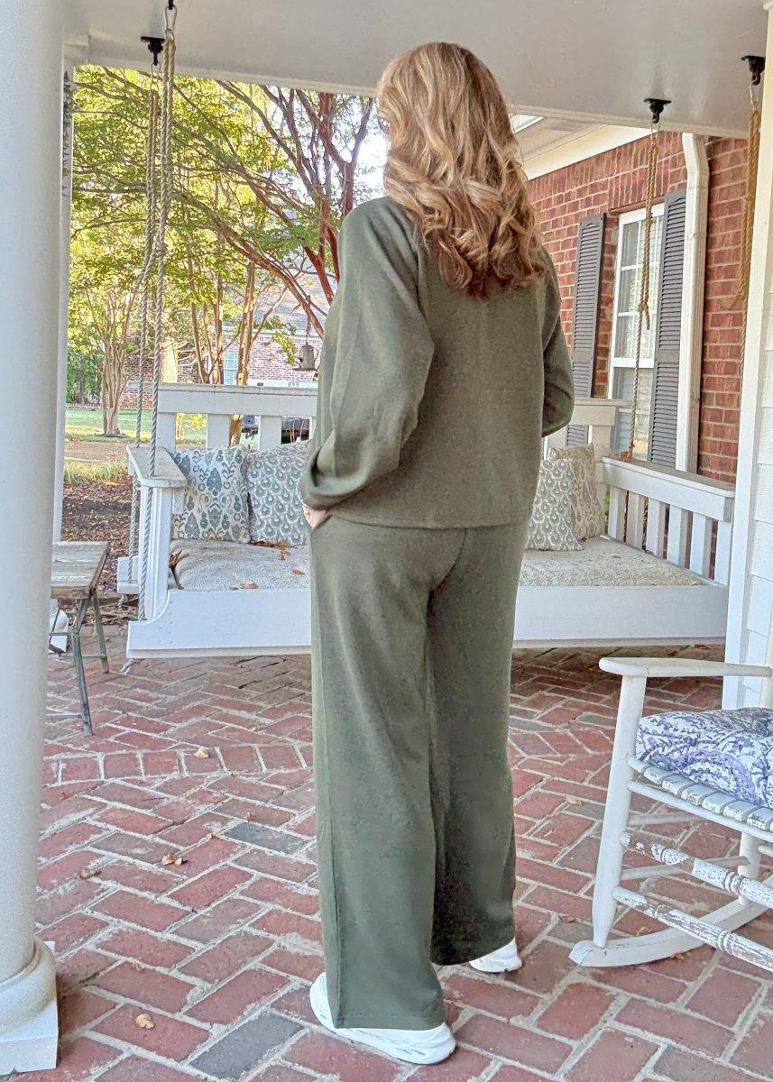 Lennon Scuba Crewneck & Pants Lounge Set - Dk Olive - lounge set - Jimberly's Boutique - Olive Branch - Mississippi