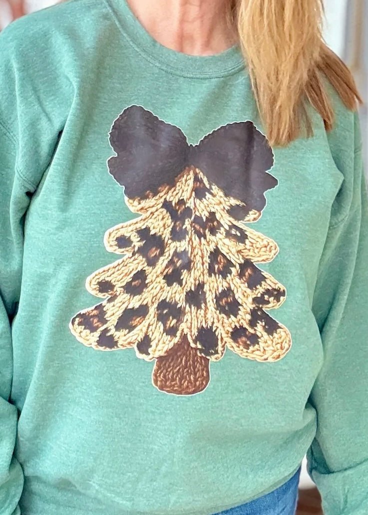 Leopard Christmas Tree Sweatshirt - sweatshirt - Jimberly's Boutique - Olive Branch - Mississippi
