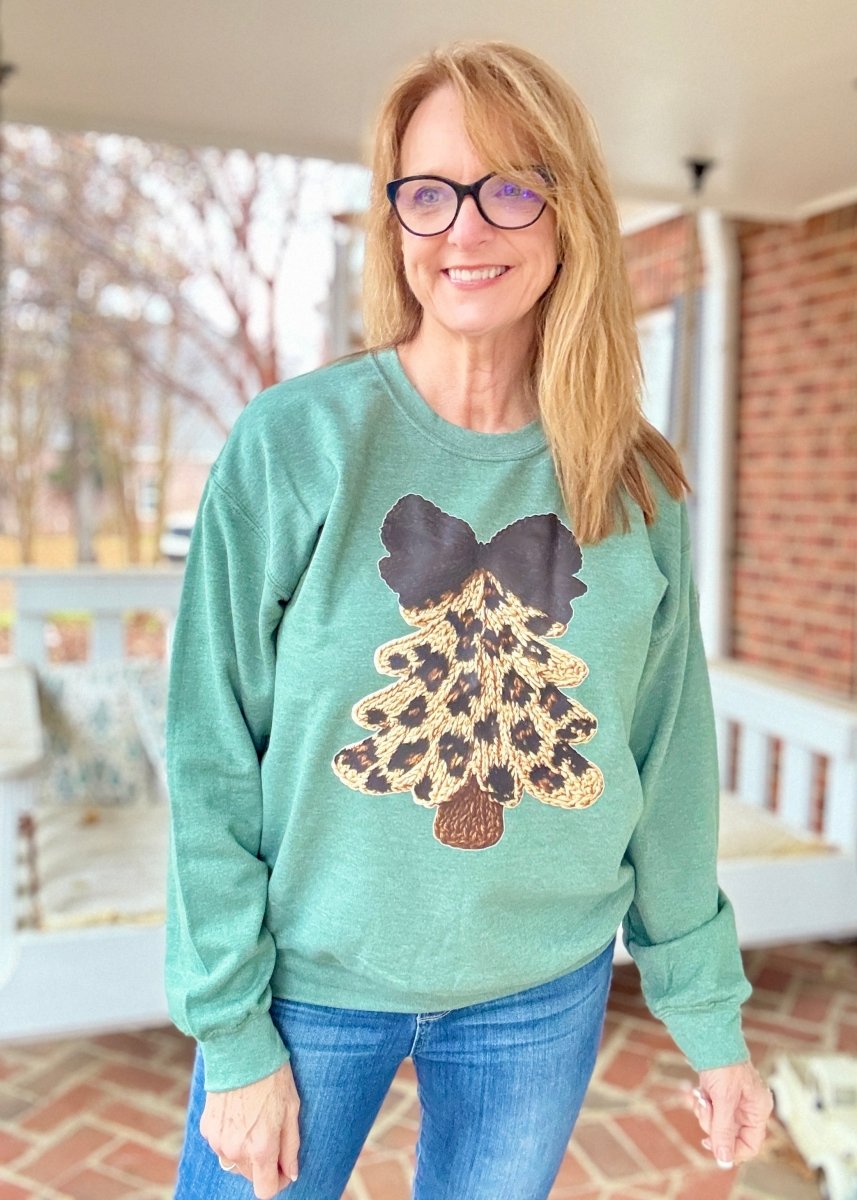 Leopard Christmas Tree Sweatshirt - sweatshirt - Jimberly's Boutique - Olive Branch - Mississippi