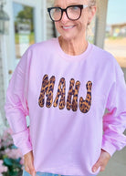Leopard MAHJ Applique' Sweatshirt - Lt Pink - Embroidered Sweatshirt -Jimberly's Boutique-Olive Branch-Mississippi