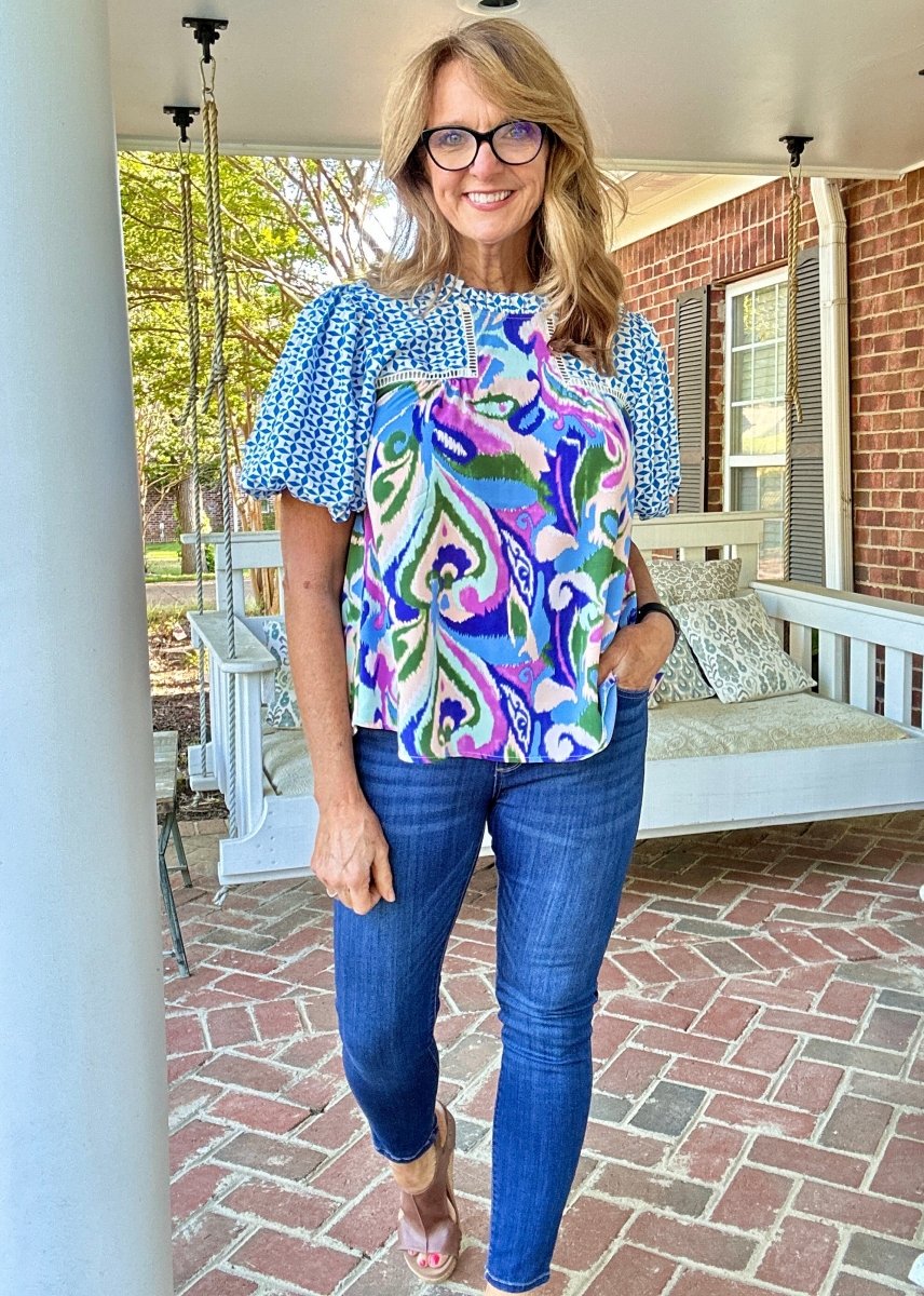 Limitless Print Top - Turquoise Mix | Jodifl - Jodifl Top - Jimberly's Boutique - Olive Branch - Mississippi