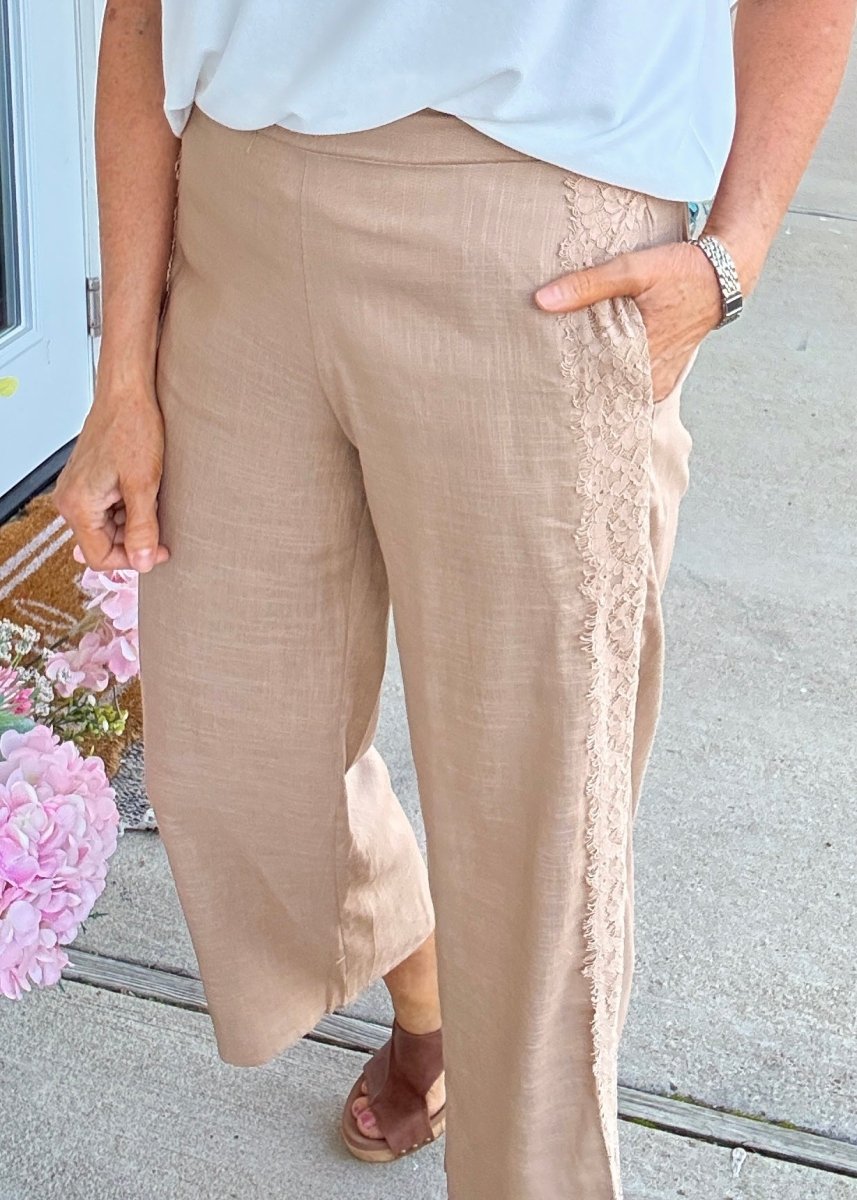 Linen Blend Crop Pants - Latte | Umgee - casual pants - Jimberly's Boutique - Olive Branch - Mississippi