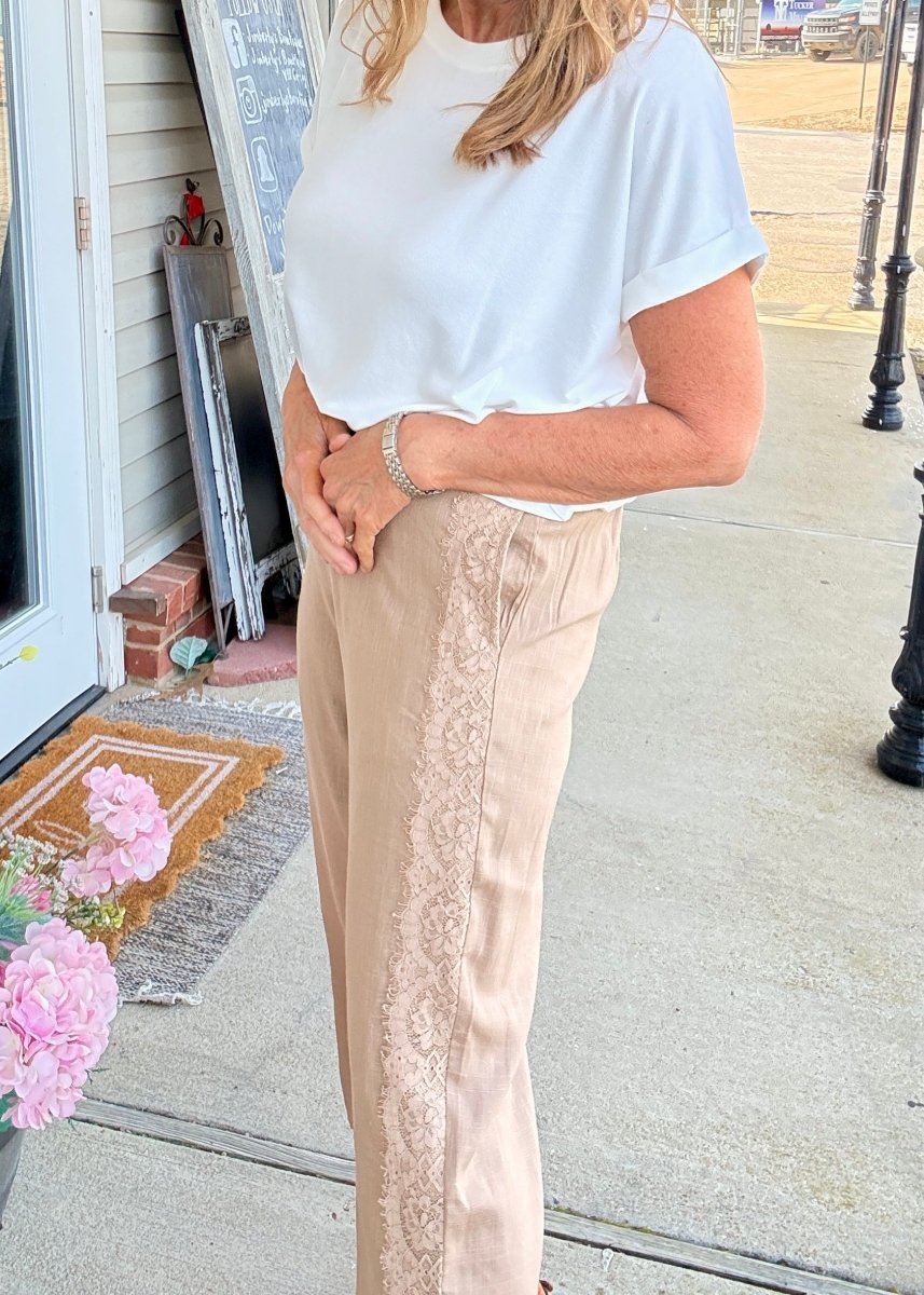 Linen Blend Crop Pants - Latte | Umgee - casual pants - Jimberly's Boutique - Olive Branch - Mississippi