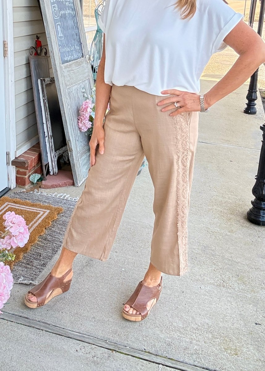 Linen Blend Crop Pants - Latte | Umgee - casual pants - Jimberly's Boutique - Olive Branch - Mississippi