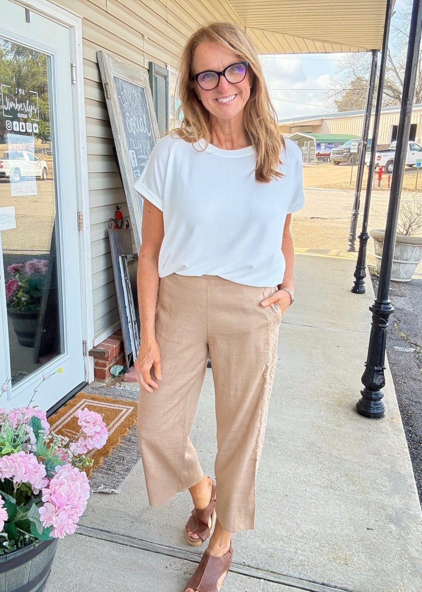 Linen Blend Crop Pants - Latte | Umgee - casual pants - Jimberly's Boutique - Olive Branch - Mississippi