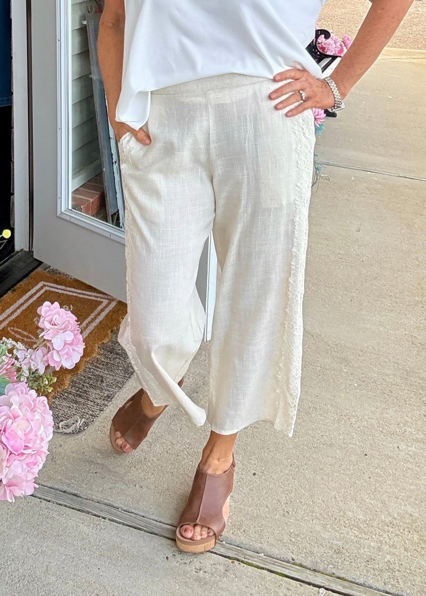Linen Blend Crop Pants - Oatmeal | Umgee - casual pants - Jimberly's Boutique - Olive Branch - Mississippi