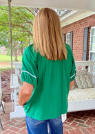 Linen Puff Sleeve Contrast Trim Top | Umgee - Umgee Top -Jimberly's Boutique-Olive Branch-Mississippi