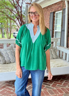 Linen Puff Sleeve Contrast Trim Top | Umgee - Umgee Top -Jimberly's Boutique-Olive Branch-Mississippi