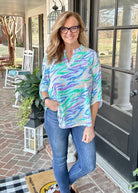 Lizzy Blue Multi Waves Wrinkle Free Top | Dear Scarlett - Dear Scarlett Wrinkle Free Top -Jimberly's Boutique-Olive Branch-Mississippi