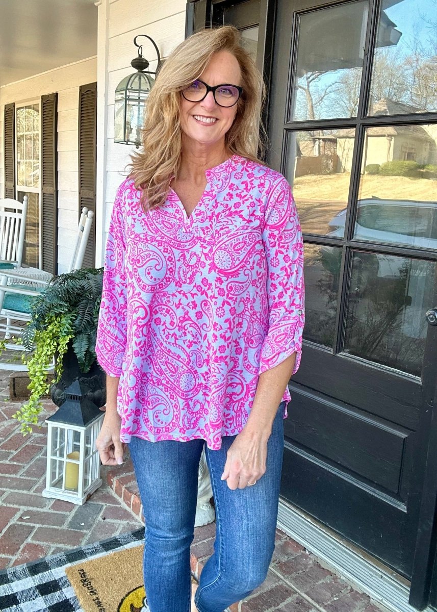 Lizzy Blue Pink Print Top | Dear Scarlett - Casual Top -Jimberly's Boutique-Olive Branch-Mississippi