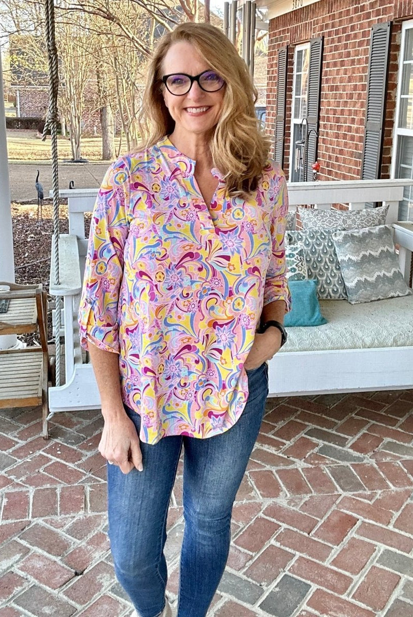 Lizzy Blush Print Wrinkle Free Top | Dear Scarlett - Casual Top -Jimberly's Boutique-Olive Branch-Mississippi