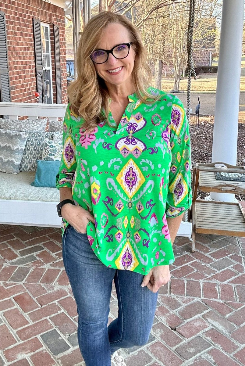 Lizzy Emerald Diamond Wrinkle Free Top | Dear Scarlett - Casual Top -Jimberly's Boutique-Olive Branch-Mississippi