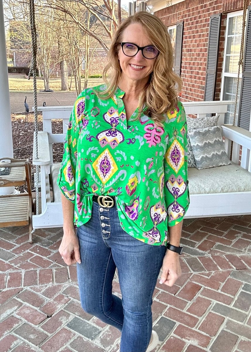 Lizzy Emerald Diamond Wrinkle Free Top | Dear Scarlett - Casual Top -Jimberly's Boutique-Olive Branch-Mississippi