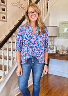 Lizzy Floral Smocked Sleeve Top - Royal Combo | Dear Scarlett - Dear Scarlett Wrinkle Free Top - Jimberly's Boutique - Olive Branch - Mississippi