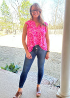 Lizzy Flutter Sleeve Top - Pink Floral | Dear Scarlett - Dear Scarlett Wrinkle Free Top - Jimberly's Boutique - Olive Branch - Mississippi