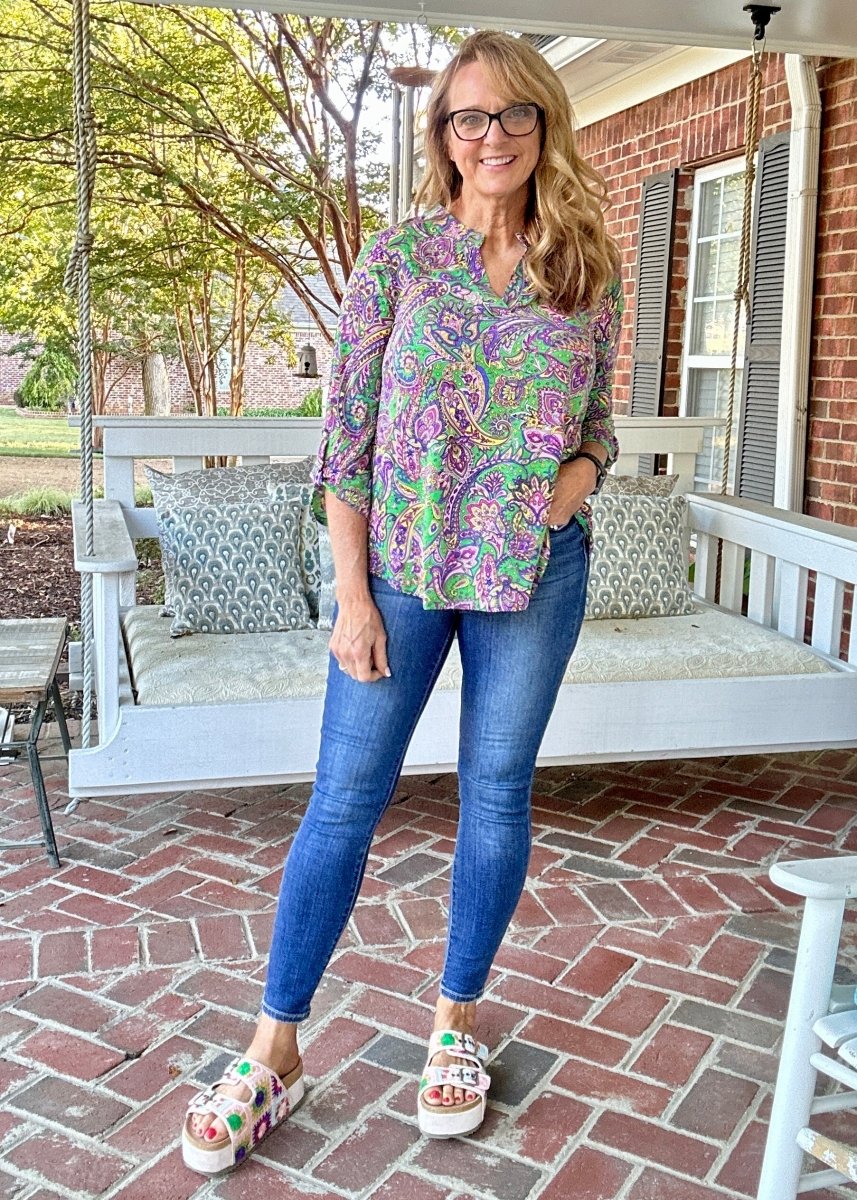Lizzy Green Multi Paisley Top | Dear Scarlett - Casual Top - Jimberly's Boutique - Olive Branch - Mississippi