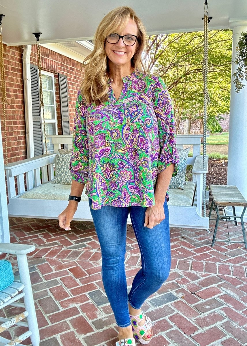 Lizzy Green Multi Paisley Top | Dear Scarlett - Casual Top - Jimberly's Boutique - Olive Branch - Mississippi