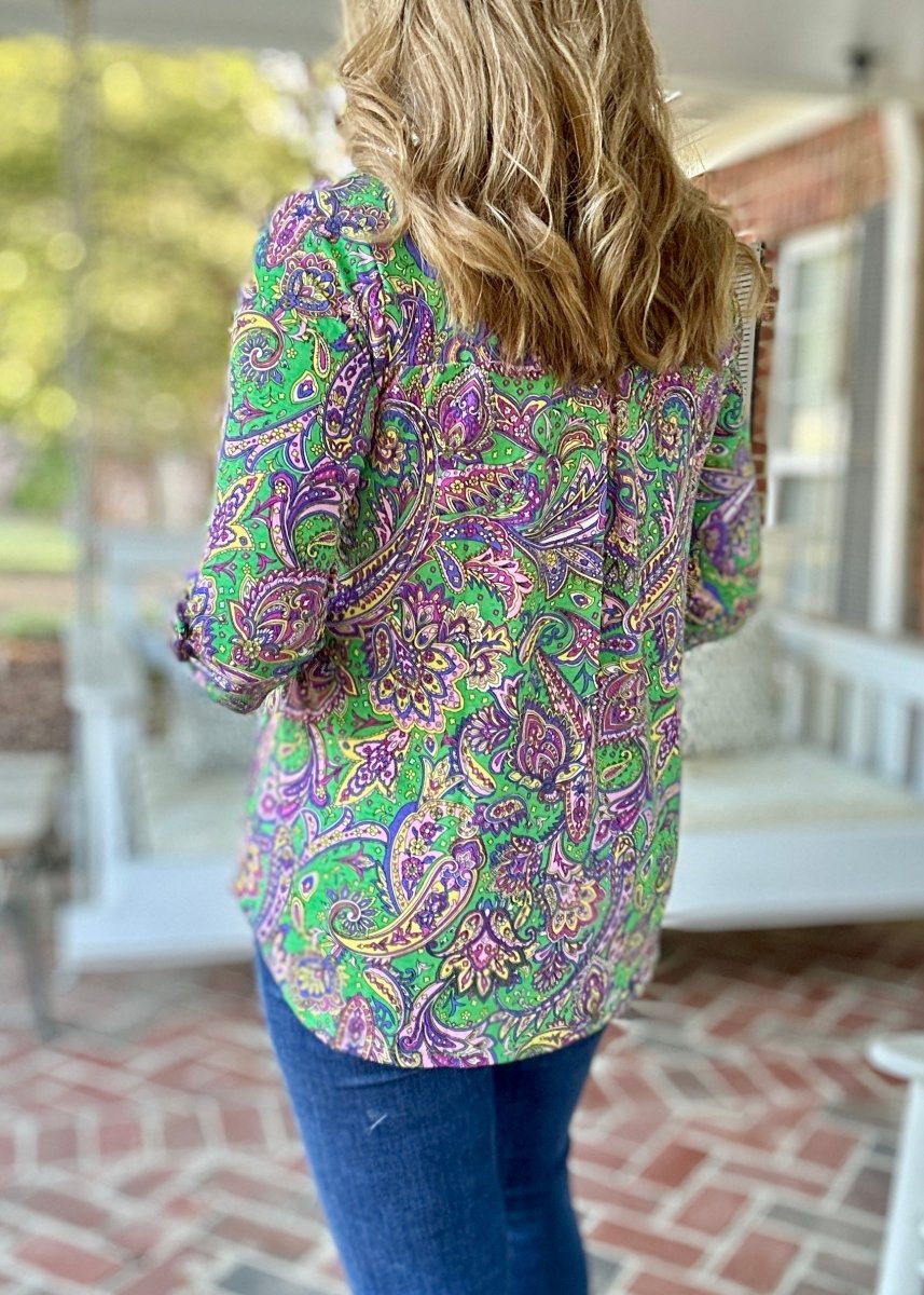Lizzy Green Multi Paisley Top | Dear Scarlett - Casual Top - Jimberly's Boutique - Olive Branch - Mississippi