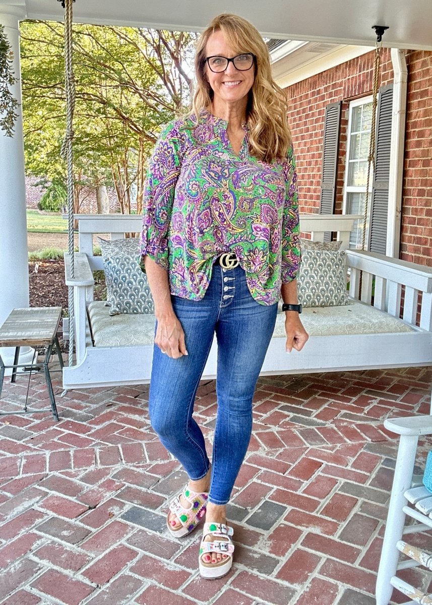 Lizzy Green Multi Paisley Top | Dear Scarlett - Casual Top - Jimberly's Boutique - Olive Branch - Mississippi