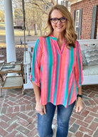 Lizzy Mint Magenta Watercolor Wrinkle Free Top | Dear Scarlett - Casual Top -Jimberly's Boutique-Olive Branch-Mississippi