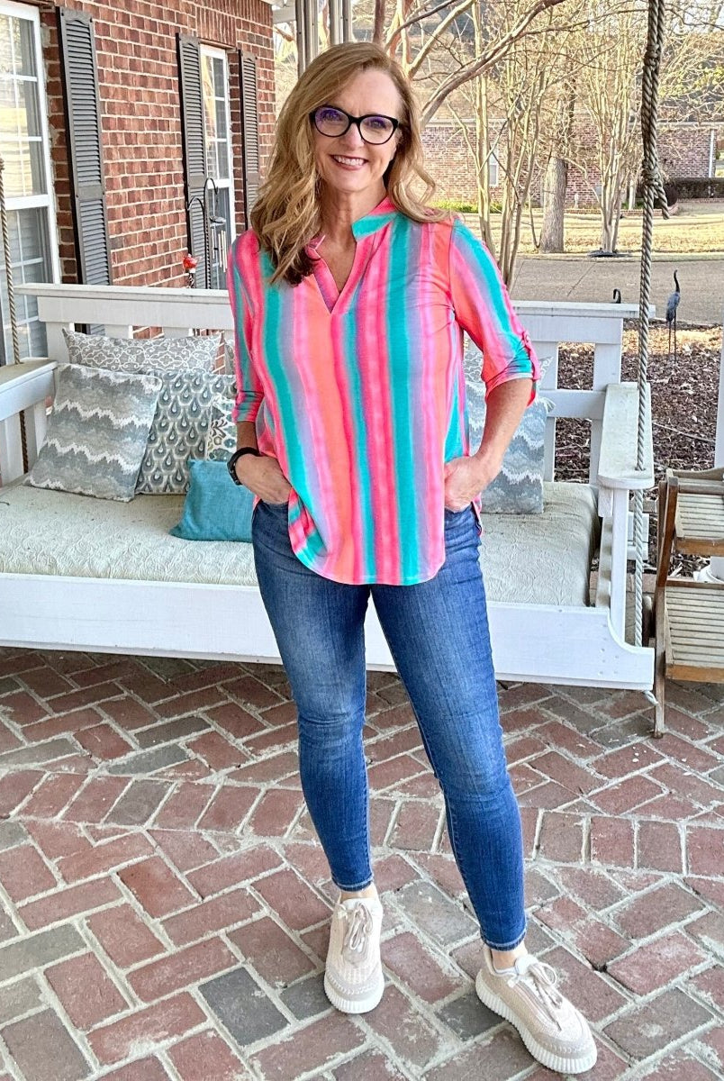 Lizzy Mint Magenta Watercolor Wrinkle Free Top | Dear Scarlett - Casual Top -Jimberly's Boutique-Olive Branch-Mississippi