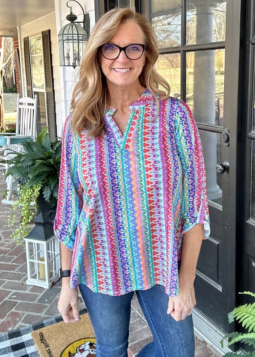 Lizzy Multi Boho Wrinkle Free Top | Dear Scarlett - Casual Top -Jimberly's Boutique-Olive Branch-Mississippi