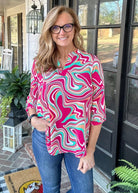 Lizzy Multi Groovy Wrinkle Free Top | Dear Scarlett - Casual Top -Jimberly's Boutique-Olive Branch-Mississippi