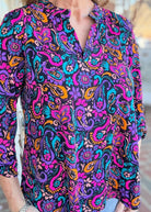 Lizzy Paisley Power Top - Navy | Dear Scarlett - Jimberly's Boutique - Olive Branch - Mississippi