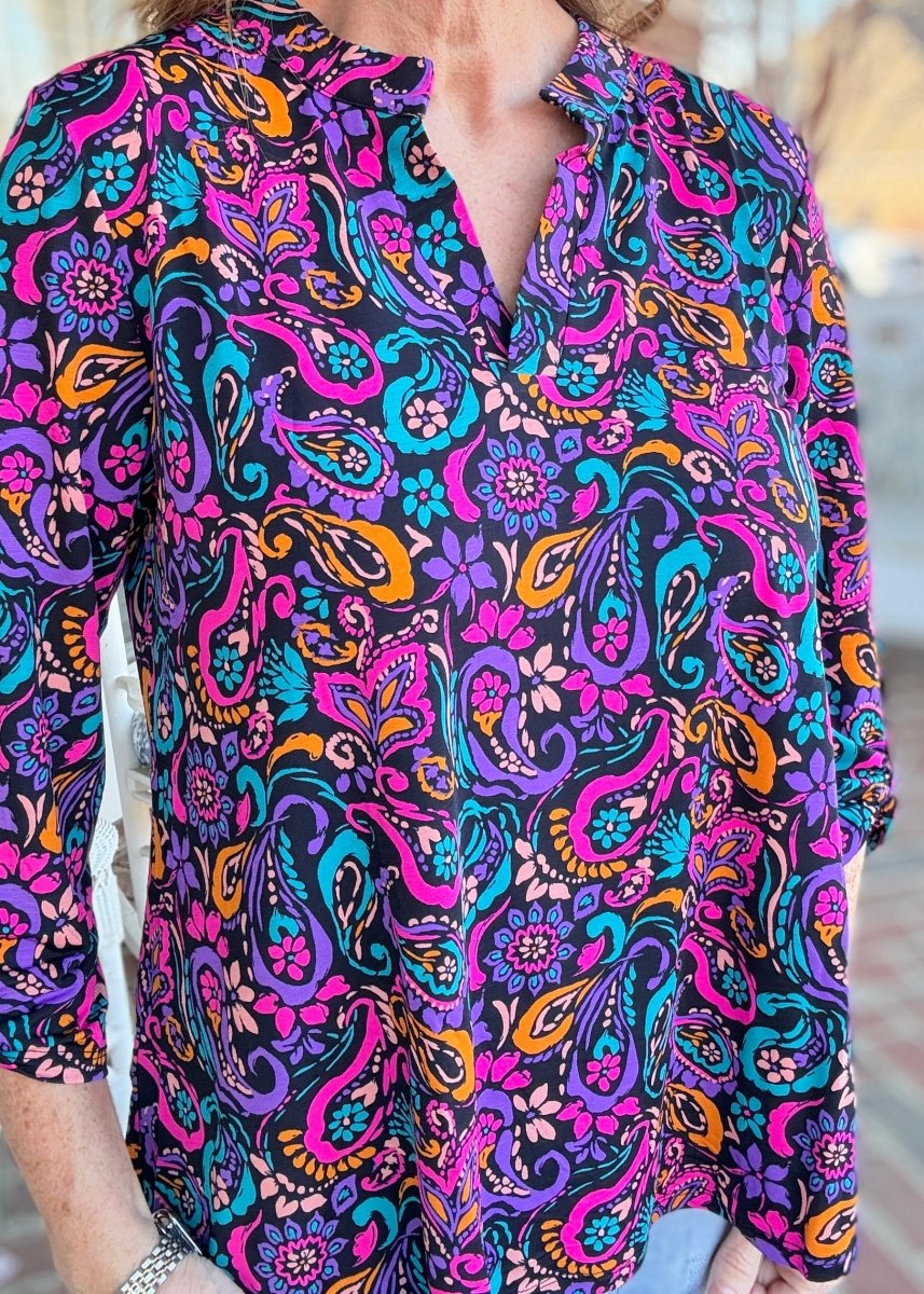 Lizzy Paisley Power Top - Navy | Dear Scarlett - Jimberly's Boutique - Olive Branch - Mississippi