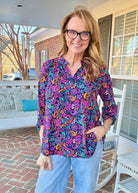 Lizzy Paisley Power Top - Navy | Dear Scarlett - Jimberly's Boutique - Olive Branch - Mississippi