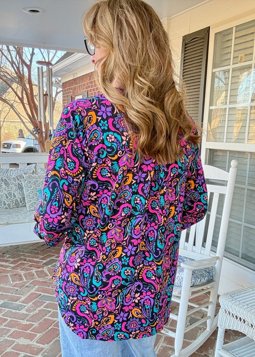 Lizzy Paisley Power Top - Navy | Dear Scarlett - Jimberly's Boutique - Olive Branch - Mississippi