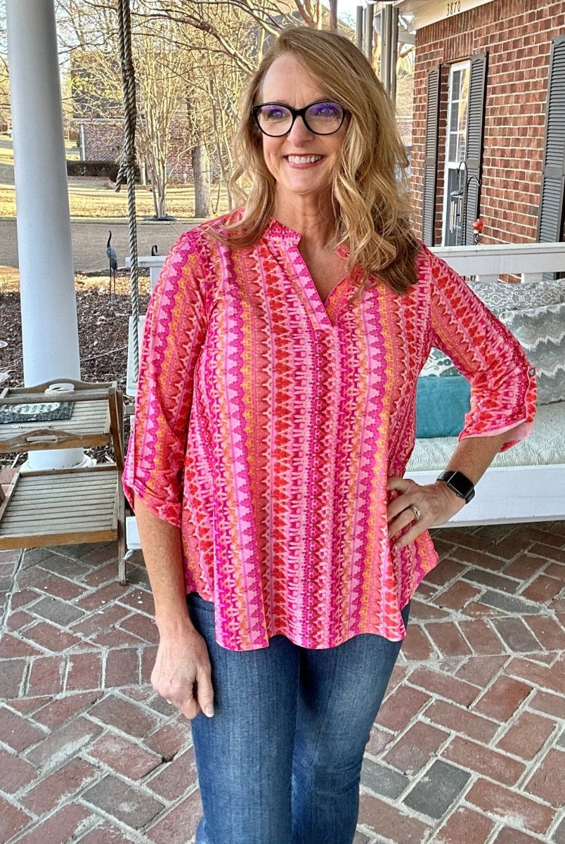 Lizzy Pink Boho Wrinkle Free Top | Dear Scarlett - Casual Top -Jimberly's Boutique-Olive Branch-Mississippi