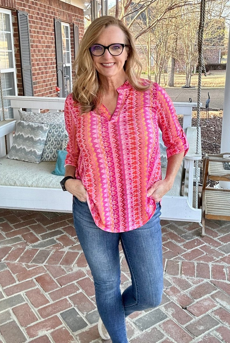 Lizzy Pink Boho Wrinkle Free Top | Dear Scarlett - Casual Top -Jimberly's Boutique-Olive Branch-Mississippi
