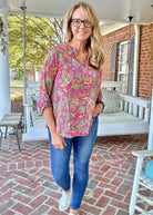 Lizzy Pink Multi Paisley Top | Dear Scarlett (S - 3X) - Casual Top - Jimberly's Boutique - Olive Branch - Mississippi