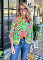 Lizzy Poppy Green Multi Wrinkle Free Top | Dear Scarlett - Casual Top -Jimberly's Boutique-Olive Branch-Mississippi
