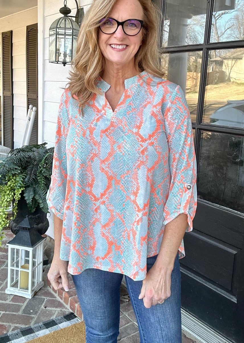 Lizzy Python Mint Multi Wrinkle Free Top | Dear Scarlett - Casual Top -Jimberly's Boutique-Olive Branch-Mississippi