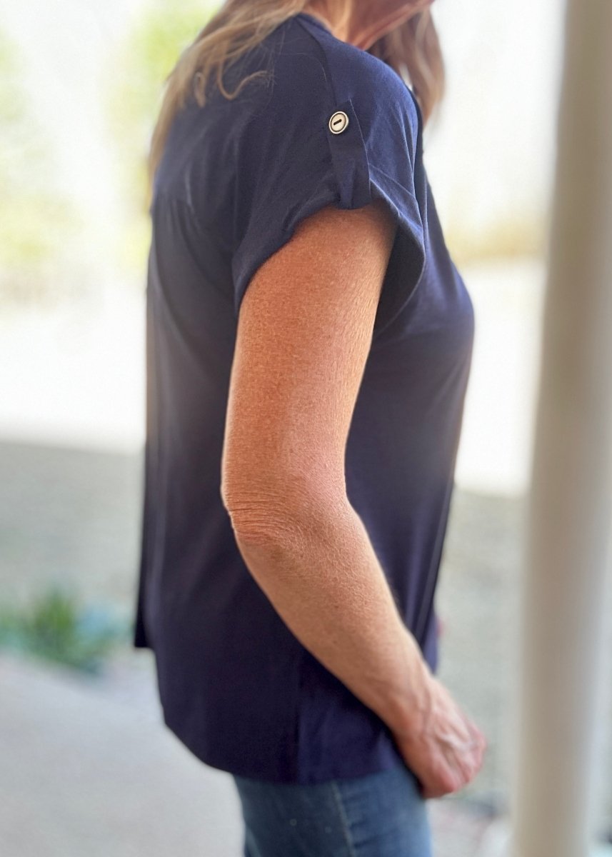 Lizzy Short Sleeve Top - Navy | Dear Scarlett - Dear Scarlett Wrinkle Free Top - Jimberly's Boutique - Olive Branch - Mississippi