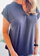 Lizzy Short Sleeve Top - Navy | Dear Scarlett - Dear Scarlett Wrinkle Free Top - Jimberly's Boutique - Olive Branch - Mississippi